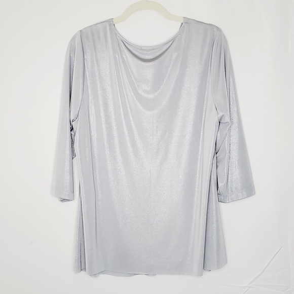 Chico's Travelers Liquid Shimmer Layered Top Size L in Feather Stone NEW Stretch - Picture 12 of 13